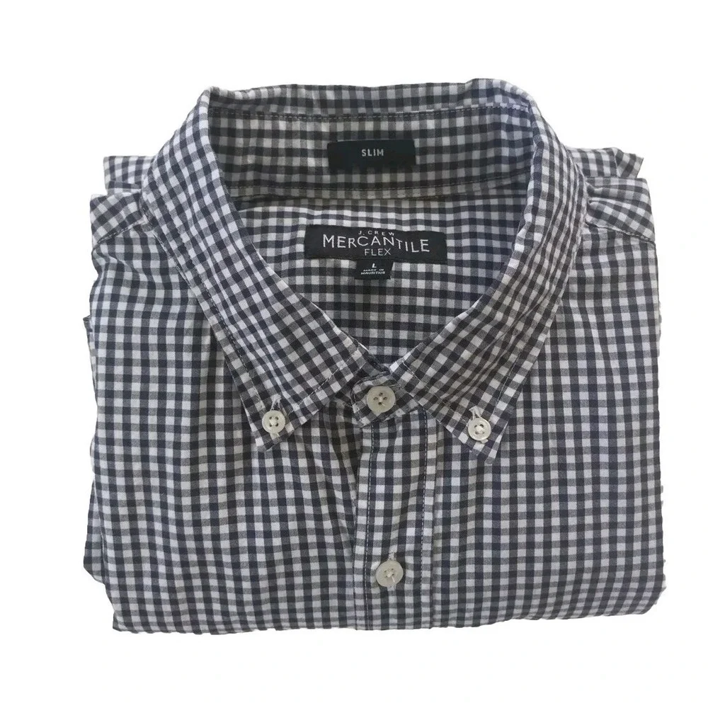 J CREW By Mercantile Flex Men's Large Slim Fit Long-sleeved Buttons Shirt Plaid